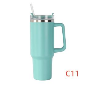 40 oz. With Logo Stainless Steel Thermos Handle Water Glass With Lid And Straw Beer Glass Car Travel Kettle Outdoor Water Bottle (Capacity: 1200ml)