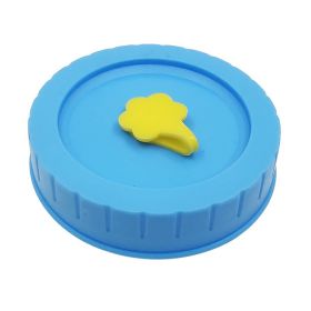 1pc Cute Universal Mason Jar Lids With Straw Hole; 70mm/2.76in Diameter Storage Wide Mouth Leak Proof; Kitchen Supplies (Color: Blue)