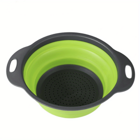 1pc Silicone Folding Drain Basket Fruit Vegetable Washing Basket Foldable Strainer Colander Collapsible Drainer Kitchen Storage Tool (Color: Green2)