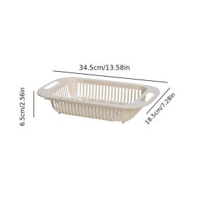 1pc Retractable Adjustable Vegetable Drain Basket; Rectangular Plastic Basket; Household Kitchen Dishwashing And Vegetable Rack; Sink Drain Basket (Color: Beige)