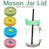 1pc Cute Universal Mason Jar Lids With Straw Hole; 70mm/2.76in Diameter Storage Wide Mouth Leak Proof; Kitchen Supplies